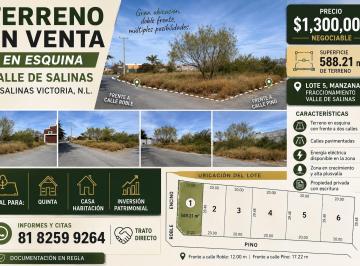 Terreno / Lote , Salinas Victoria · Terreno Campestre en Venta 588.21 m² en Esquina - Salinas Victoria, N. L.
