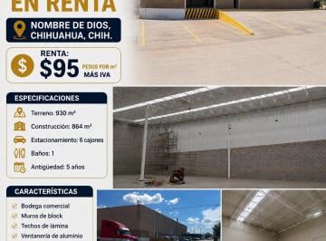 Bodega comercial , Chihuahua · Bodega en Renta Col. Nombre de Dios $95 + Iva El m²