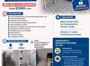 Departamento de 1 habitación, Tampico · Loft Nuevo Amueblado
