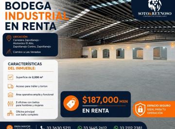 Nave industrial , Zapotlanejo · Nave Industrial / Bodega en Renta | Carretera Zapotlanejo–atotonilco | 2,200 m²