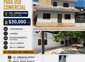 Casa · 887m² · 4 Recámaras · Propiedad en Renta Col. Americana, Tampico, Tam