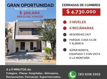 Casa de 4 habitaciones, Monterrey · Oportunidad $300,000 Abajo de $ Avalúo