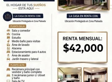 Casa de 3 habitaciones, Pachuca · Rento Casa Residencial en Zona Plateada
