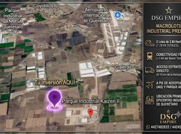 A PIE DE CARRETERA 280 MTS DE FRENTE · 3 Macro Lotes Industriales a 700 m. del Aerop D Qro. Uno con 280 Mt Pie Carrete