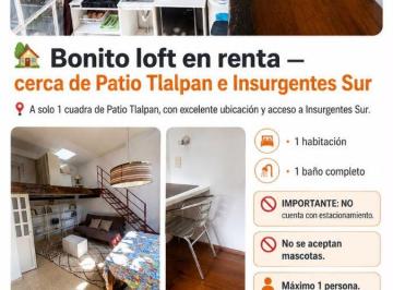Departamento de 1 habitación, Tlalpan · Bonito Loft en Renta