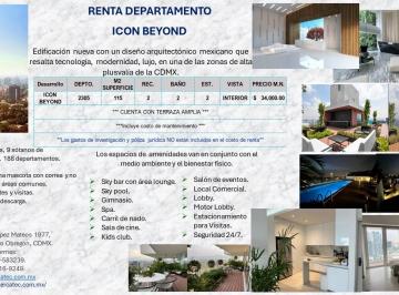 Departamento de 2 habitaciones, Alvaro Obregón · ¡Renta Departamento Hermoso Icon Beyond!.