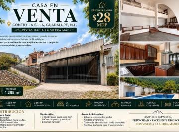 Casa · 1288m² · 3 Recámaras · 2 Estacionamientos · Oportunidad Terreno/ Casa Para Remodelar en Contry La Silla, 4o Sector