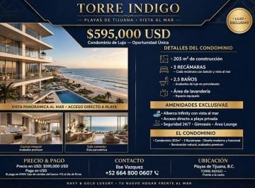 Departamento de 3 habitaciones, Tijuana · Venta de Condominio Lujo Playas de Tijuana / Condo For Sale Torre Indigo Tj