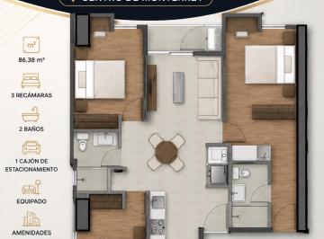 Departamento · 86m² · 3 Recámaras · 1 Estacionamiento · Departamento - Sarabia