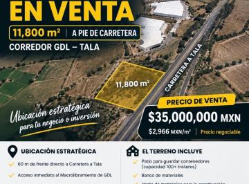 Terreno industrial , Tala · Terreno Industrial en Venta | 11,800 m² a Pie de Carretera — Corredor Gdl–tala