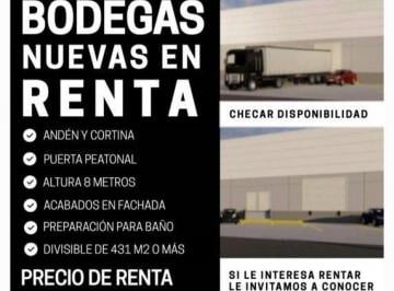 Bodega comercial · Se Rentan Bodegas Nuevas en Parque Industrial Divisibles a Partir de 431 m² o Más