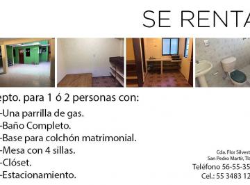 Departamento de 1 habitación, Tlalpan · Renta Minidepartamento Acojedor