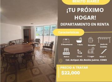 Departamento · 76m² · 2 Recámaras · 1 Estacionamiento · Departamento en Renta a Pasos de Plaza Manacar, Av Insurgentes y Eje 8