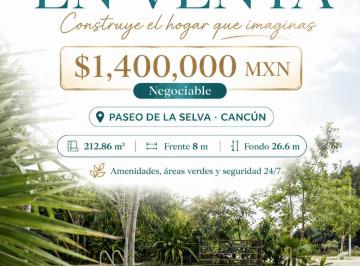 Terreno / Lote en Venta  Supermanzana 325 · Terreno en Venta | 212.86 m² | Paseo de La Selva | Cancún