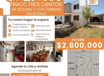 Casa · 165m² · 3 Recámaras · 4 Estacionamientos · Casa en Venta en Fracc. Tres Cantos con Terreno Adicional