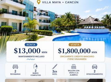 Departamento en Venta de 2 habitaciones Cancún · Departamento en Venta y Renta | 2 Recámaras + 2 Baños + Vista a La Alberca | Villa Maya | Cancún