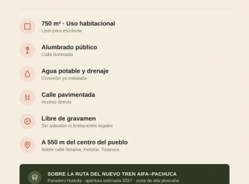 Terreno / Lote , Tizayuca · Terreno de 750 m² en Huitzila Hidalgo