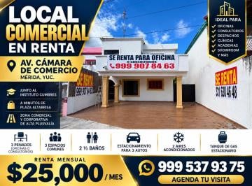 Oficina · 200m² · 3 Recámaras · 3 Estacionamientos · Oficina o Local Comercial en Renta Sobre Av Camara de Comercio Norte de Merida