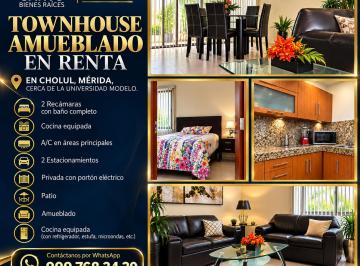 Casa en condominio de 2 habitaciones, Mérida · Townhouse Amueblado Cholul, Mérida, a La Altura de Universidad Modelo