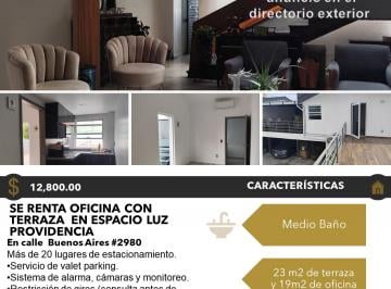 Oficina , Guadalajara · Oficina en Renta en Providencia con Terraza Privada Servicios Incluidos Lista Para Ocuparse
