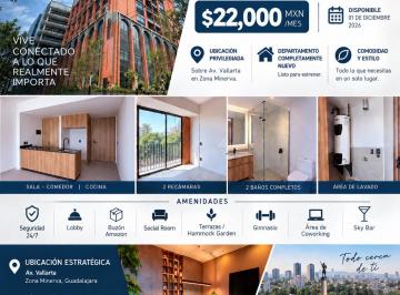Departamento de 2 habitaciones, Guadalajara · Departamento en Renta, Ubicación Inmejorable, a Estrenar.