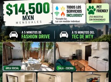 Departamento de 1 habitación, San Pedro Garza García · Depa en Renta San Pedro Garza Garcia, "Todos Los Servicios Incluidos"