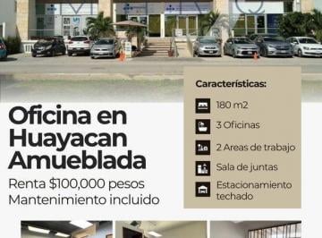 Oficina · 180m² · 6 Estacionamientos · Oficina Amueblada en Renta en Huayacan Cancun