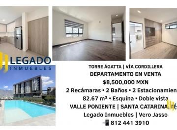 Departamento · 82m² · 2 Recámaras · 2 Estacionamientos · L099vc Departamento en Venta, Fracc. Via Cordillera, Torre Ágatta, Santa Catarina Nl