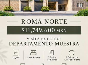Departamento de 3 habitaciones, Cuauhtémoc · Departamento en Venta Roma Norte 3 Recamaras