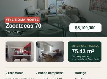 Departamento de 2 habitaciones, Cuauhtémoc · Departamento en Venta en Roma Norte con 2 Estacionamientos y Bodega