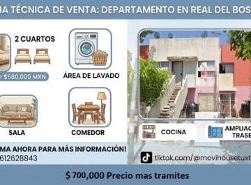 Departamento de 2 habitaciones, Tuxtla Gutiérrez · Departamento Planta Alta Real del Bosque