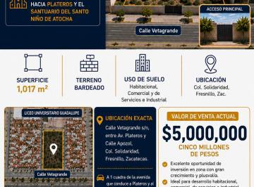 Terreno / Lote , Fresnillo · 1017 m² Ubicacion Comercial con con Facil Acceso Hacia Santuario Niño de Atocha
