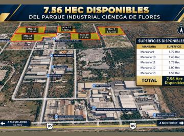 Terreno industrial Venta MN 700 · 7.56 Hec o Fracción Disponibles Venta Parque Industrial Ciénega de Flores