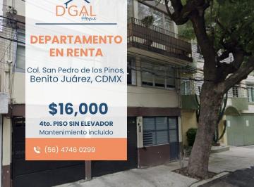 Departamento de 2 habitaciones, Benito Juárez · Departamento en Renta – Col. San Pedro de Los Pinos