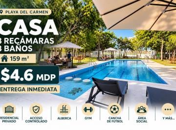 Casa de 3 habitaciones, Solidaridad · Casa en Venta en Playa del Carmen/ 3 Recamaras/ Seguridad Privada/a 6 Minutos del Mar.