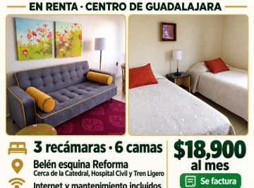 Departamento de 3 habitaciones, Guadalajara · Renta Departamento Amueblado 3 Recamaras Centro Guadalajar