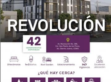 Departamento de 2 habitaciones, Benito Juárez · Estrena Depto en San Pedro de Los Pinos! 2 Recs, 1 o 2 Baños, y Local Comercial en Venta