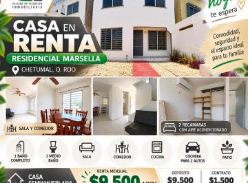 Casa · 2 Recámaras · 1 Estacionamiento · Renta de Casa en Residencial Marsella Chetumal