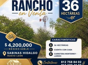 Rancho · 360000m² · Rancho en Venta. 36 Hectáreas. Sabinas Hidalgo, N. L