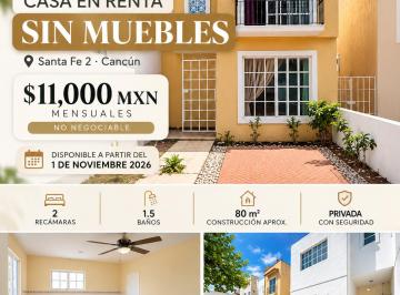 Casa de 2 habitaciones, Cancún · Casa en Renta | 2 Recámaras + Patio | Privada con Seguridad | Santa Fe 2 · Cancún