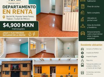 Departamento de 1 habitación, Tlalpan · Departamento en Renta en Bochil, Popular Santa Teresa, Tlalpan | $4,900 Mxn