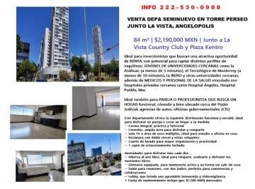 Departamento de 1 habitación, San Andrés Cholula · ¡Oportunidad Inversionista! Venta Depa Seminuevo en Torre Perseo Junto La Vista, Angelopolis
