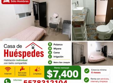 Departamento de 1 habitación, Miguel Hidalgo · Habitación Amueblada Metro San Joquín Polanco Carso Miyana