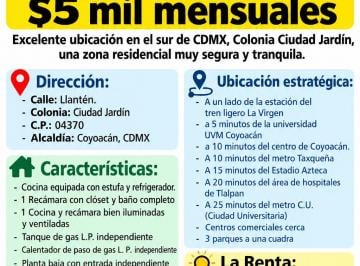 Departamento de 1 habitación, Coyoacán · Departamento Loft Para 1 Persona con Estufa y Mesa