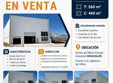 Bodega comercial , Apaseo el Grande · Bodega Comercial de 460 m² en Venta a 5 Min del Parque Industrial Balvanera