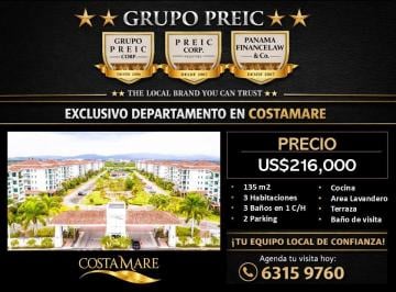 Apartamento · 135m² · 3 Recámaras · 2 Estacionamientos · Venta Apartamento de 135 m². en Costa Sur Ciudad de Panamá