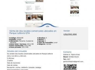 Local comercial , Panamá · Venta de Dos Locales Comerciales Ubicados en Parque Lefevre Gta