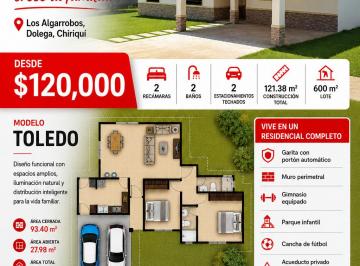 Casa de 2 habitaciones, Dolega · Casa Nueva 2 Hab, 2 Baños en Chiriquí — $120,000 | Doral Villas