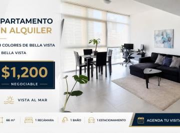 Apartamento · 66m² · 1 Recámara · 1 Estacionamientos · Apartamento en Alquiler | PH Colores de Bella Vista | Amoblado Ct