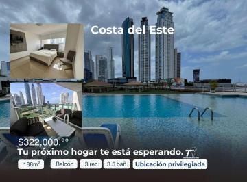 Apartamento de 3 habitaciones, Panamá · 188 m² en Costa del Este | $1,712/m², Debajo del Promedio de Zona